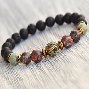8mm Lava Stone Bohemia Beads Handmade Bracelet Bangle Tibetan Buddhism Spiritua